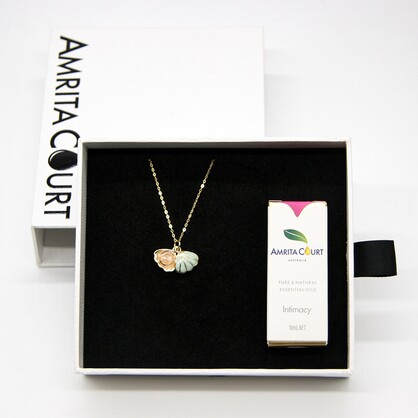 Gift Gox - Aroma Necklace 925 Silver, Gold coated - Green Shell Paradise Peach (Pink) + Purify