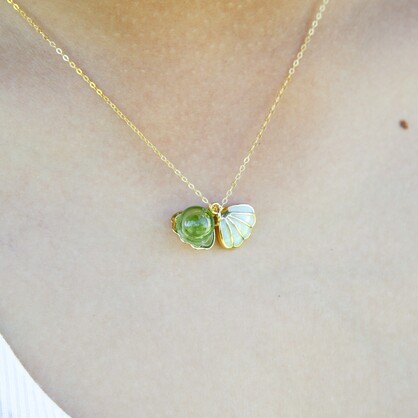 Gift Gox - Aroma Necklace 925 Silver, Gold coated - Green Shell Electric Lime (Light Green) + Purify