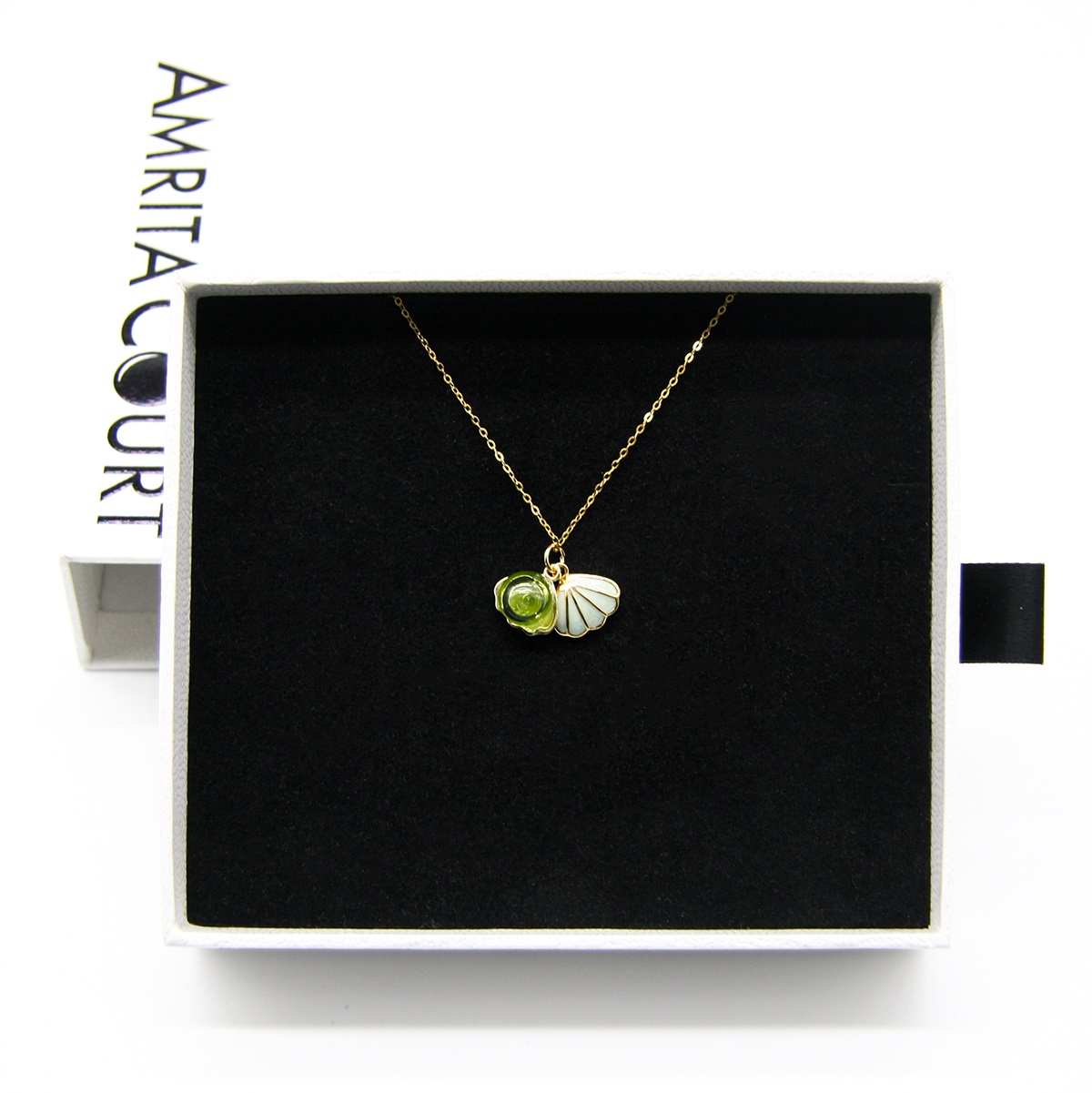 Gift Gox - Aroma Necklace 925 Silver, Gold coated - Green Shell Electric Lime (Light Green) + Purify