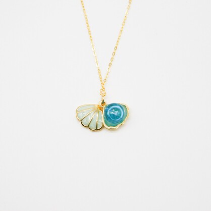 Gift Gox - Aroma Necklace 925 Silver, Gold coated - Green Shell Ocean Breeze (Light blue) + Purify