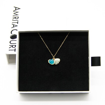 Gift Gox - Aroma Necklace 925 Silver, Gold coated - Green Shell Ocean Breeze (Light blue) + Purify