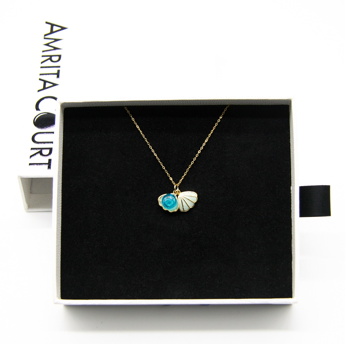 Gift Gox - Aroma Necklace 925 Silver, Gold coated - Green Shell Ocean Breeze (Light blue) + Purify