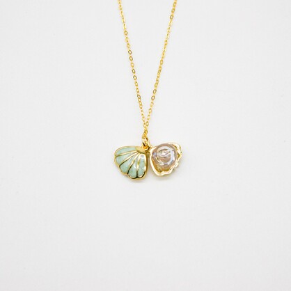 Gift Gox - Aroma Necklace 925 Silver, Gold coated - Green Shell Dreamy Lavender (Light Purple) + Purify