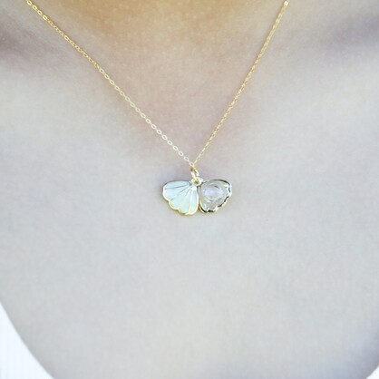 Gift Gox - Aroma Necklace 925 Silver, Gold coated - Green Shell Dreamy Lavender (Light Purple) + Purify