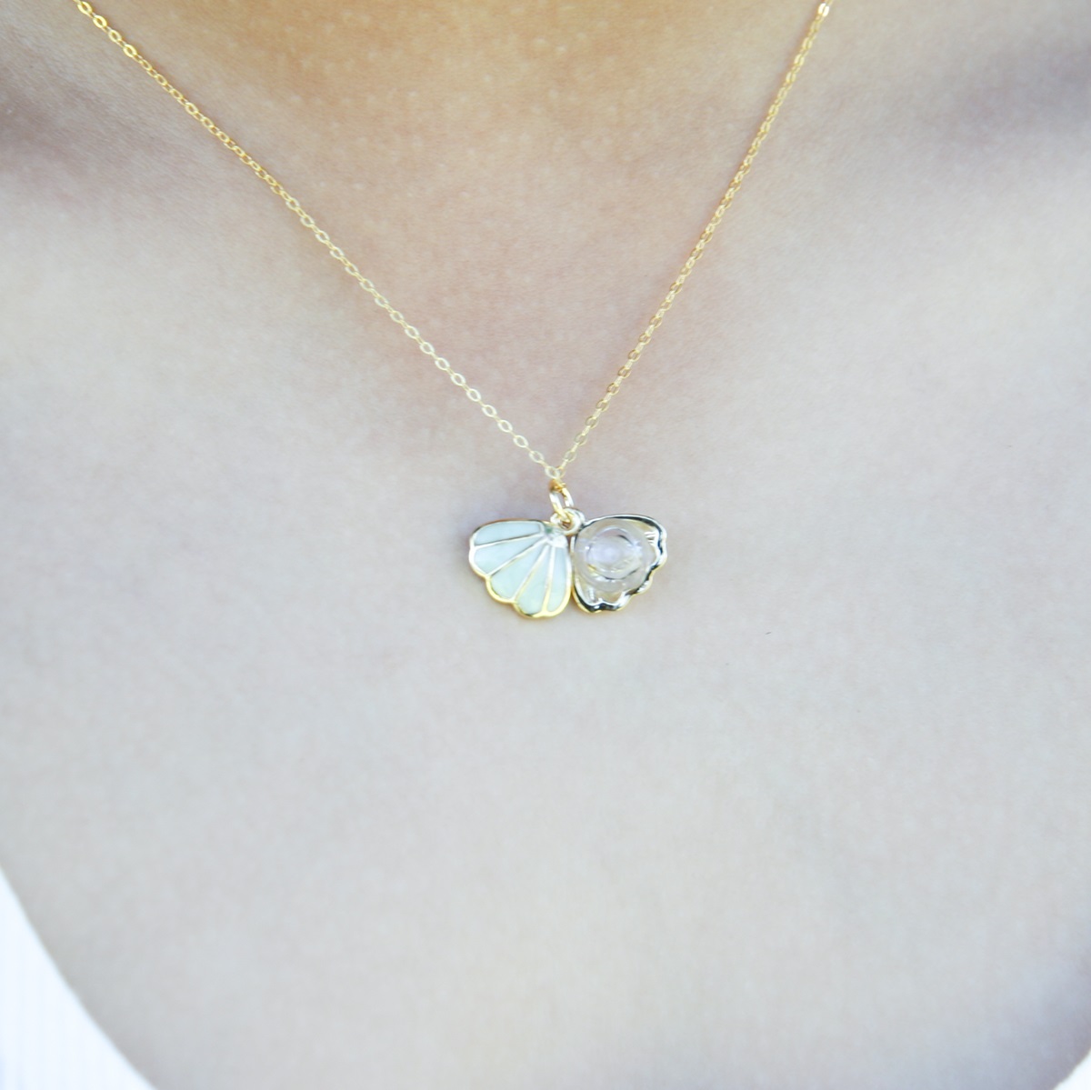 Gift Gox - Aroma Necklace 925 Silver, Gold coated - Green Shell Dreamy Lavender (Light Purple) + Purify