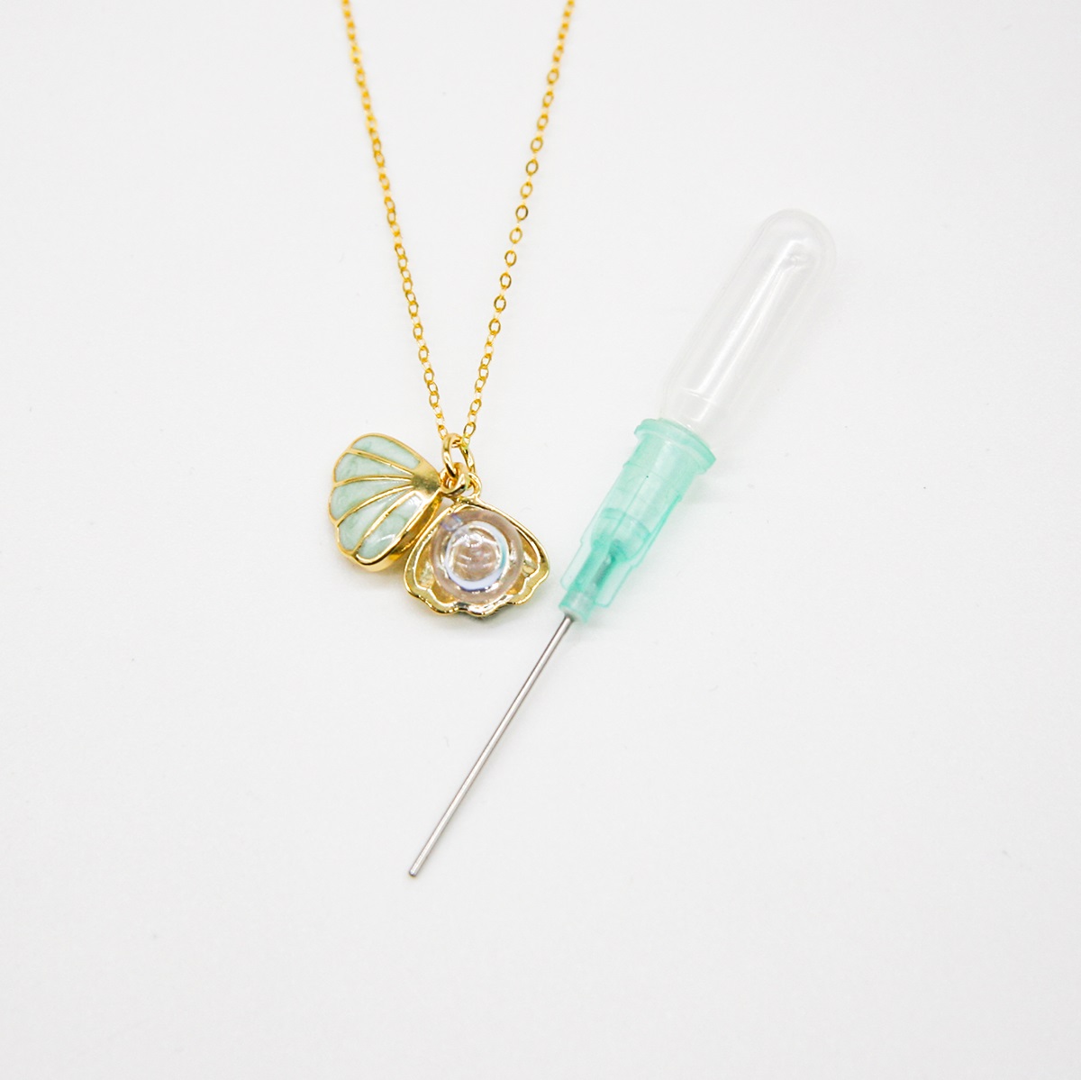 Gift Gox - Aroma Necklace 925 Silver, Gold coated - Green Shell Dreamy Lavender (Light Purple) + Purify