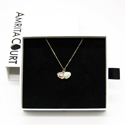 Gift Gox - Aroma Necklace 925 Silver, Gold coated - Green Shell Dreamy Lavender (Light Purple) + Purify