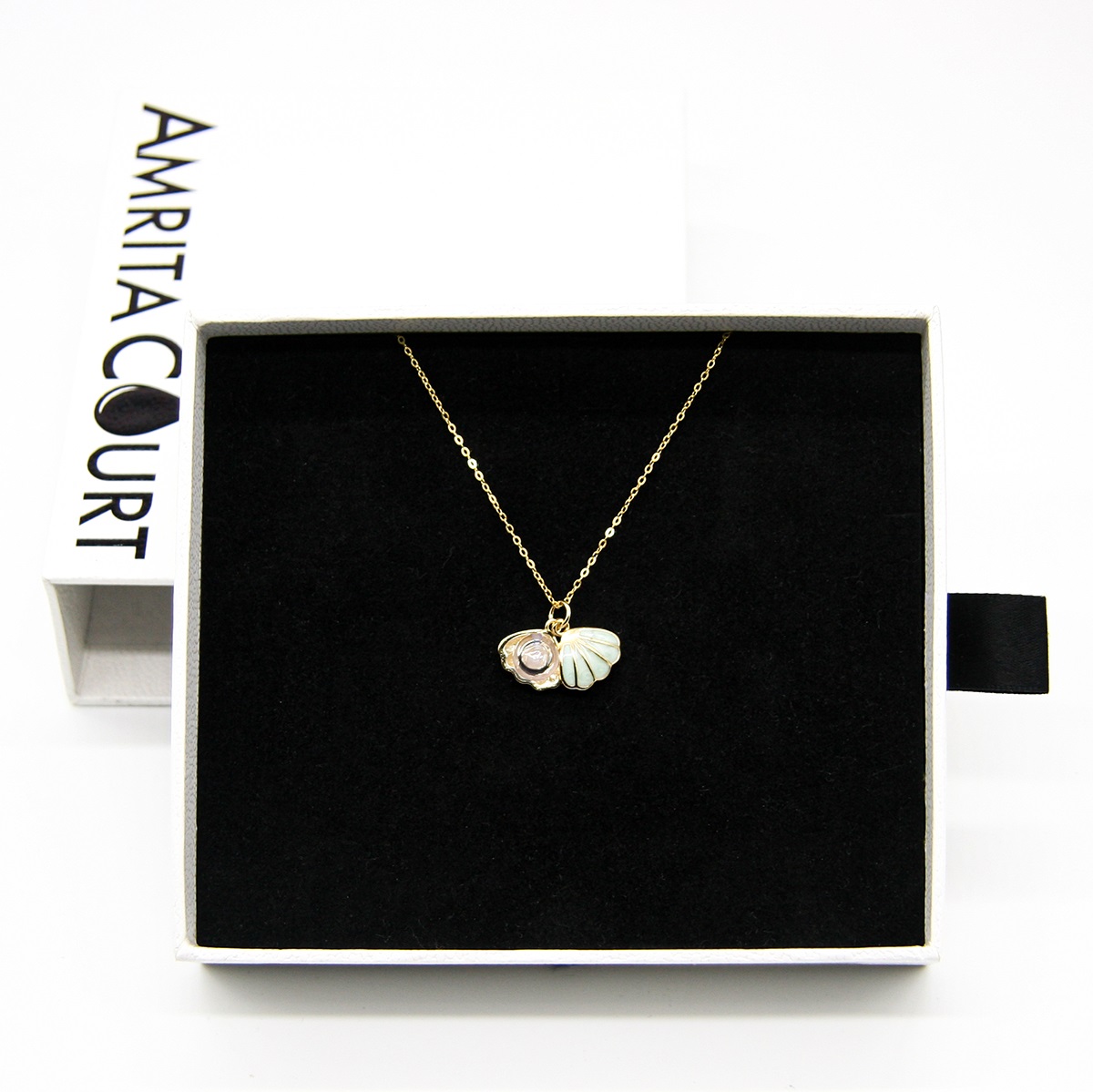 Gift Gox - Aroma Necklace 925 Silver, Gold coated - Green Shell Dreamy Lavender (Light Purple) + Purify
