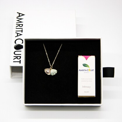 Gift Gox - Aroma Necklace 925 Silver, Gold coated - Green Shell Dreamy Lavender (Light Purple) + Purify