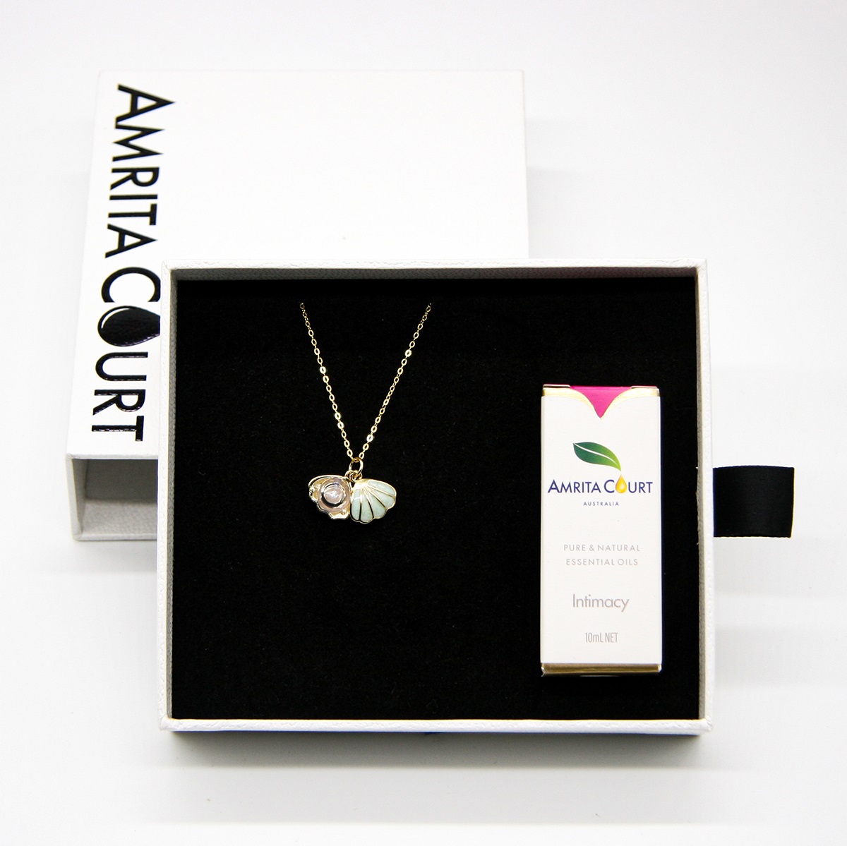 Gift Gox - Aroma Necklace 925 Silver, Gold coated - Green Shell Dreamy Lavender (Light Purple) + Purify
