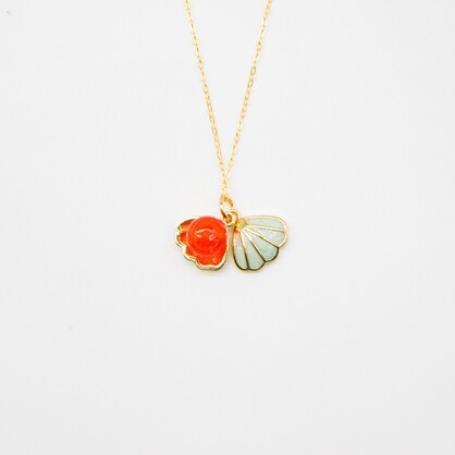 Gift Gox - Aroma Necklace 925 Silver, Gold coated - Green Shell Sunset Coral (Bright Red Orange) + Purify