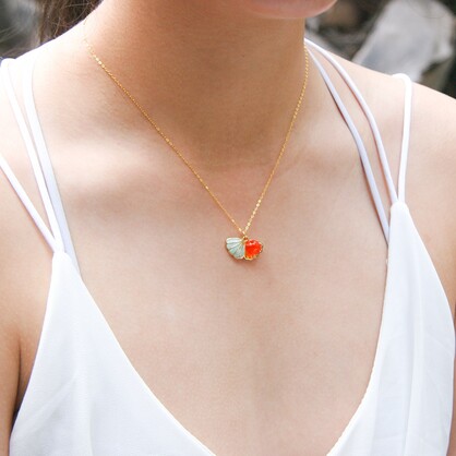 Gift Gox - Aroma Necklace 925 Silver, Gold coated - Green Shell Sunset Coral (Bright Red Orange) + Purify