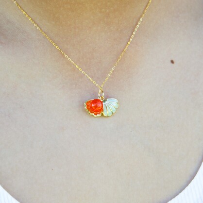 Gift Gox - Aroma Necklace 925 Silver, Gold coated - Green Shell Sunset Coral (Bright Red Orange) + Purify