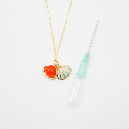 Gift Gox - Aroma Necklace 925 Silver, Gold coated - Green Shell Sunset Coral (Bright Red Orange) + Purify