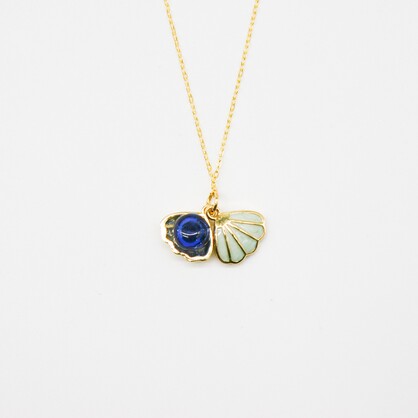 Gift Gox - Aroma Necklace 925 Silver, Gold coated - Green Shell Ocean Depth (Dark Blue) + Purify