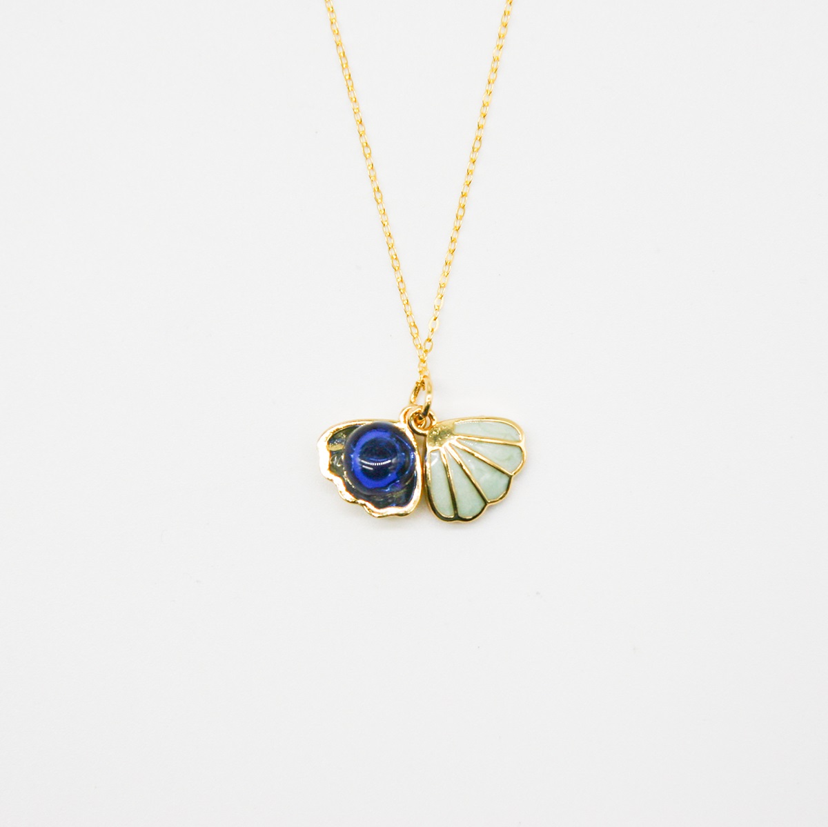 Gift Gox - Aroma Necklace 925 Silver, Gold coated - Green Shell Ocean Depth (Dark Blue) + Purify