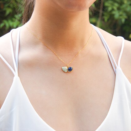 Gift Gox - Aroma Necklace 925 Silver, Gold coated - Green Shell Ocean Depth (Dark Blue) + Purify