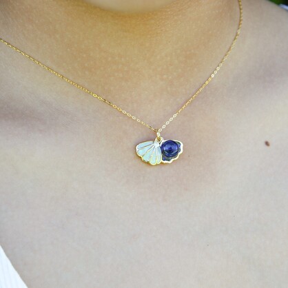 Gift Gox - Aroma Necklace 925 Silver, Gold coated - Green Shell Ocean Depth (Dark Blue) + Purify