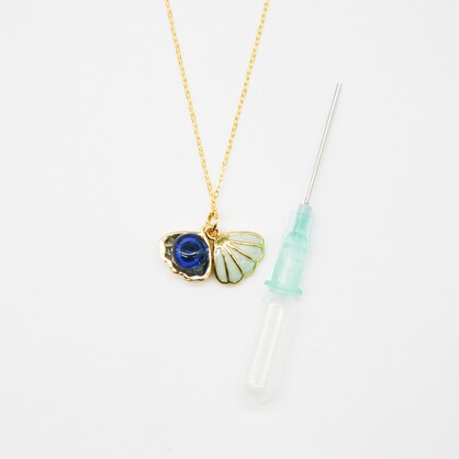 Gift Gox - Aroma Necklace 925 Silver, Gold coated - Green Shell Ocean Depth (Dark Blue) + Purify
