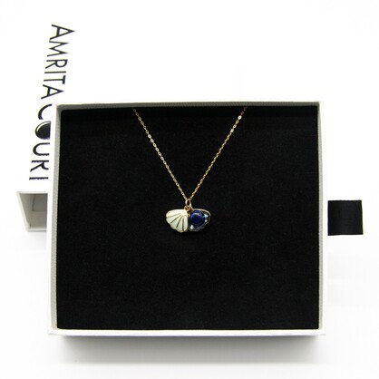 Gift Gox - Aroma Necklace 925 Silver, Gold coated - Green Shell Ocean Depth (Dark Blue) + Purify