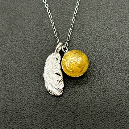 Gift Box - Sterling Silver Leave Aroma Necklace - Yellow +Purify Essential Oil Blend | Aroma Jewlery Gift Set