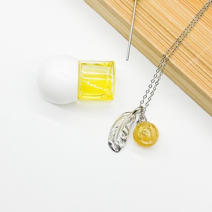 Gift Box - Sterling Silver Leave Aroma Necklace - Yellow +Purify Essential Oil Blend | Aroma Jewlery Gift Set