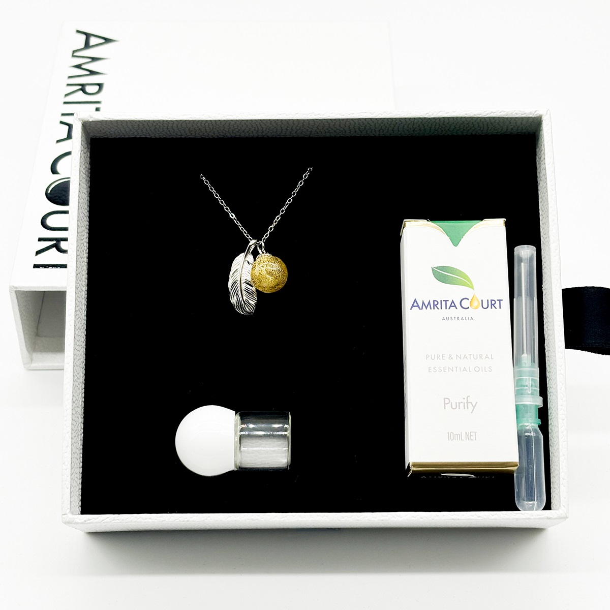Gift Box - Sterling Silver Leave Aroma Necklace - Yellow +Purify Essential Oil Blend | Aroma Jewlery Gift Set