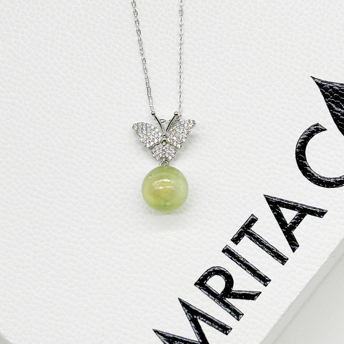 Gift Box - Sterling Silver Diamond Butterfly Aroma Necklace - Green + Purify Essential Oil Blend | Aroma Jewelry Gift Set
