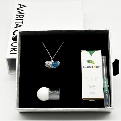 Gift Box - Diamond Shell Aroma Necklace - Aqua + Purify Essential OIl Blend | Aroma Jewelry Gift Set