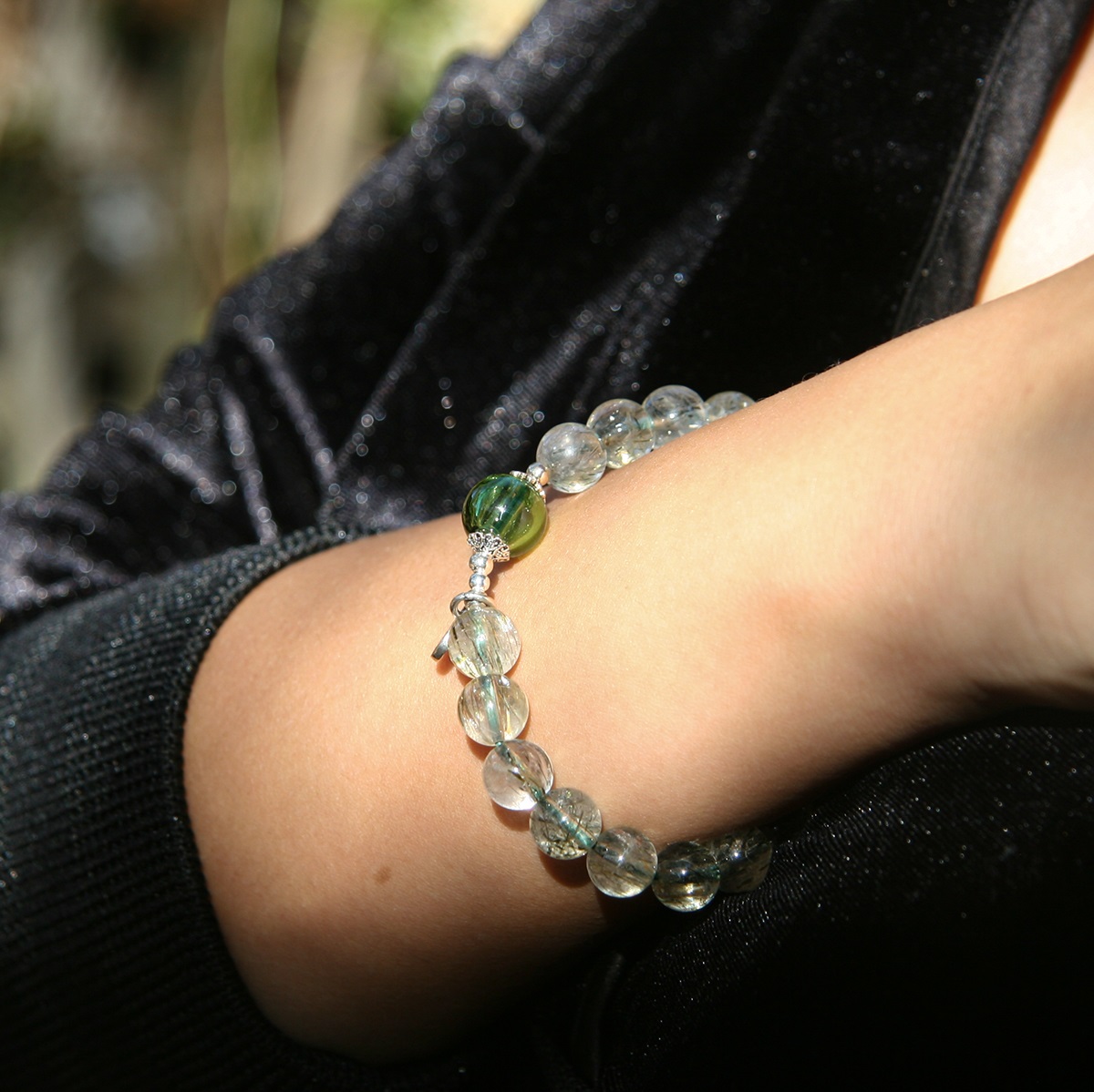 Sterling Silver Gift Box Crystal Aroma Bracelet - Ghost Phantom Quartz + Purify Oil Blend | Energy & Healing | Diffuser Jewellery