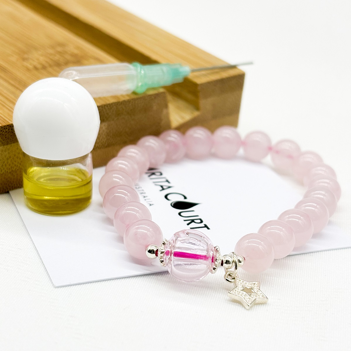 Sterling Silver Gift Box Crystal Aroma Bracelet - Rose Quartz + Purify Oil Blend | Energy & Healing | Diffuser Jewellery
