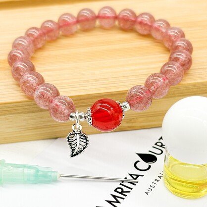 Sterling Silver Gift Box Crystal Aroma Bracelet - Strawberry Quartz + Purify Oil Blend | Energy & Healing | Diffuser Jewellery