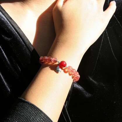 Sterling Silver Gift Box Crystal Aroma Bracelet - Strawberry Quartz + Purify Oil Blend | Energy & Healing | Diffuser Jewellery