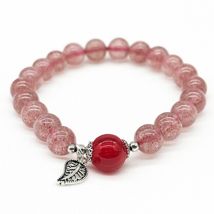 Sterling Silver Gift Box Crystal Aroma Bracelet - Strawberry Quartz + Purify Oil Blend | Energy & Healing | Diffuser Jewellery