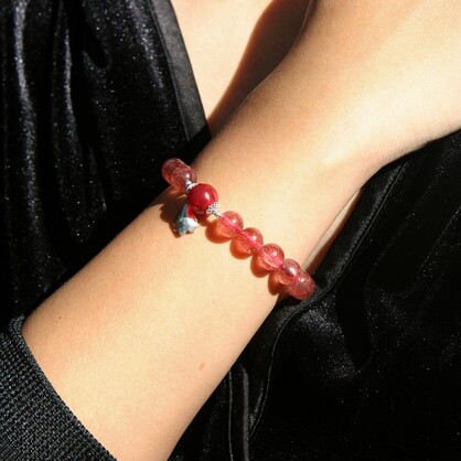 Sterling Silver Gift Box Crystal Aroma Bracelet - Strawberry Quartz + Purify Oil Blend | Energy & Healing | Diffuser Jewellery