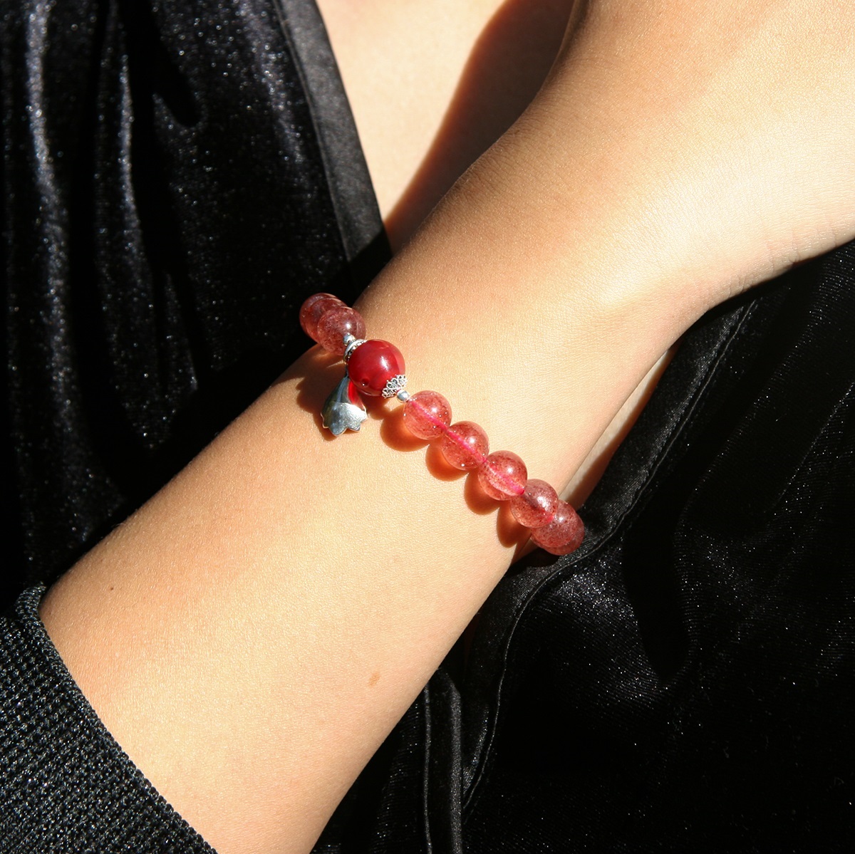 Sterling Silver Gift Box Crystal Aroma Bracelet - Strawberry Quartz + Purify Oil Blend | Energy & Healing | Diffuser Jewellery