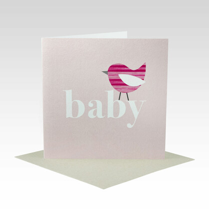 BAB024 - Pink Stripe Bird Baby Card