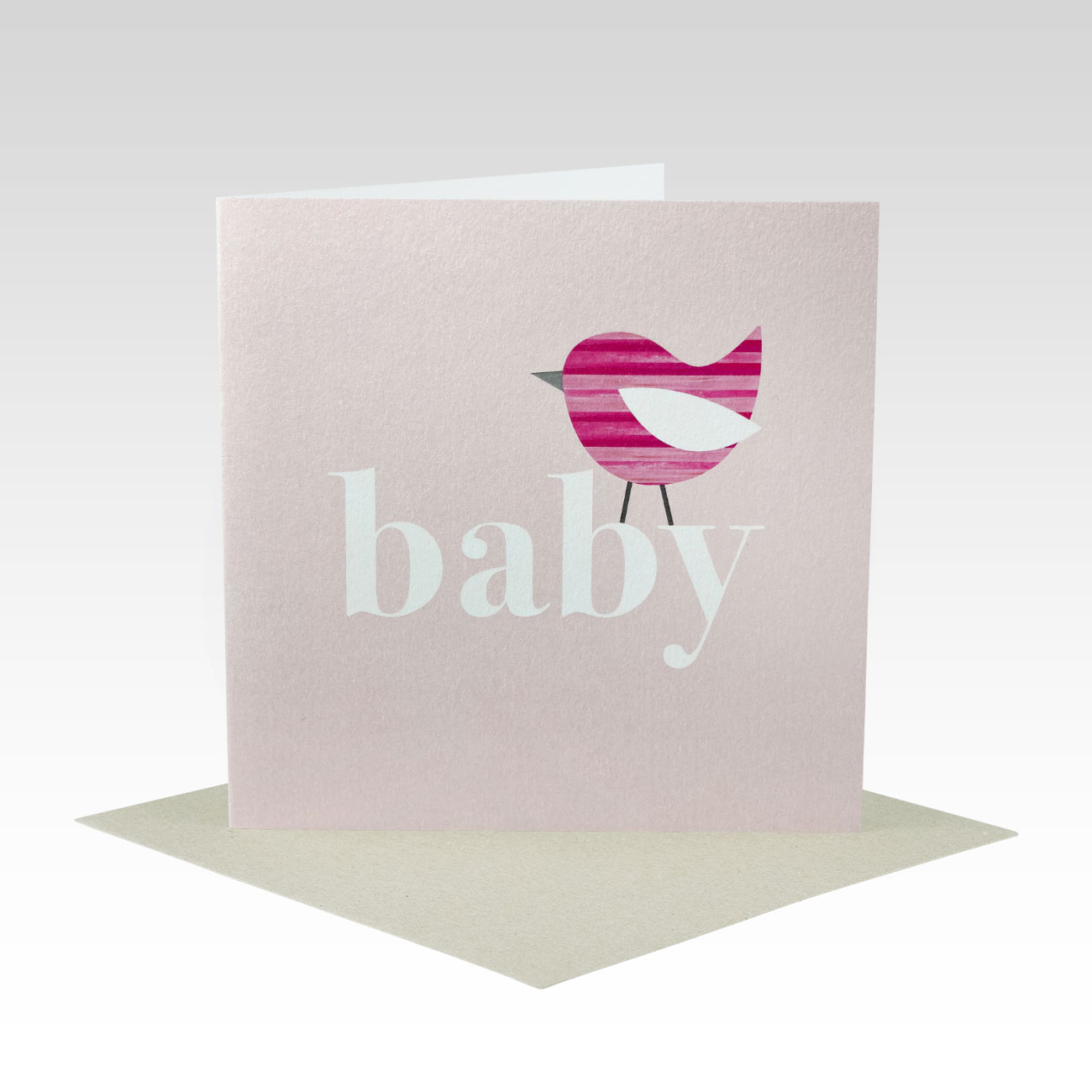BAB024 - Pink Stripe Bird Baby Card