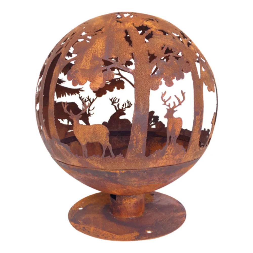 ESSCHERT DESIGN Fire Ball Pre-Rusted Laser Cut - Forest Scene