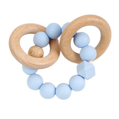 Silicone + Beechwood Teething Rings (Baby Blue)