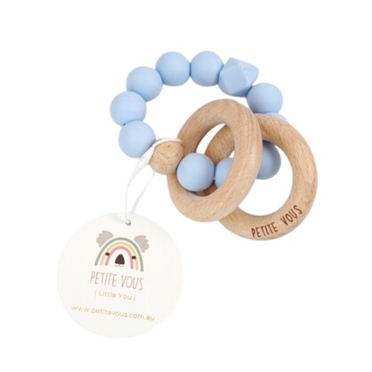Silicone + Beechwood Teething Rings (Baby Blue)