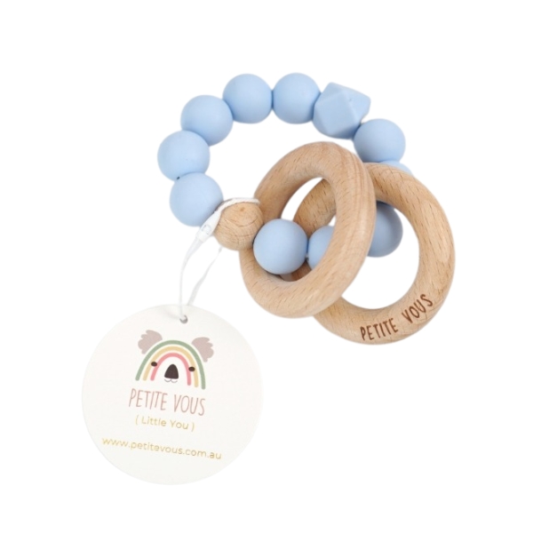 Silicone + Beechwood Teething Rings (Baby Blue)