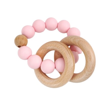 Silicone + Beechwood Teething Rings (Baby Pink)