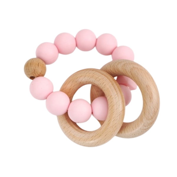 Silicone + Beechwood Teething Rings (Baby Pink)
