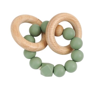 Silicone + Beechwood Teething Rings (Sage Green)