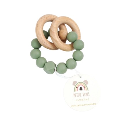 Silicone + Beechwood Teething Rings (Sage Green)