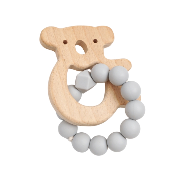 Koala Silicone + Beechwood Teether Ring (Cloud Grey)