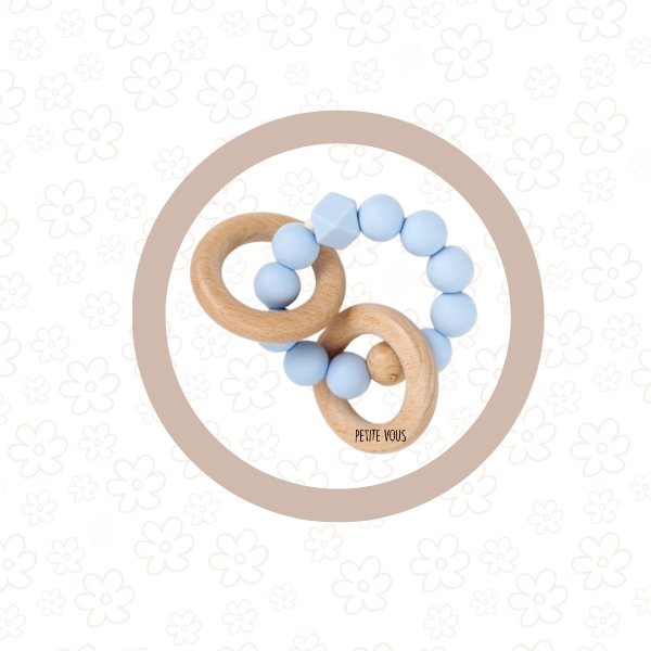 Silicone + Beechwood Teething Rings (Baby Blue)