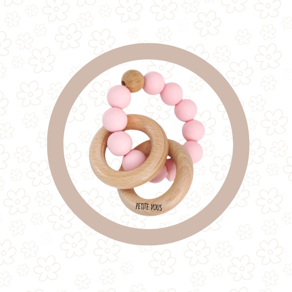 Silicone + Beechwood Teething Rings (Baby Pink)