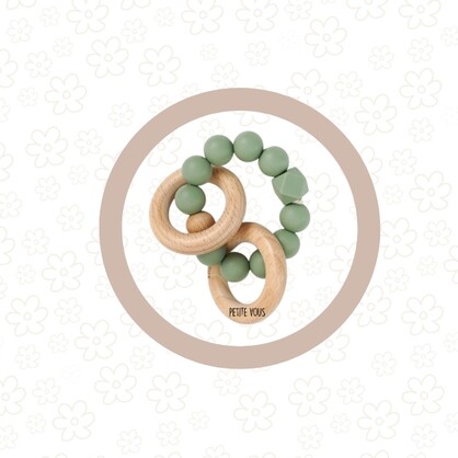 Silicone + Beechwood Teething Rings (Sage Green)